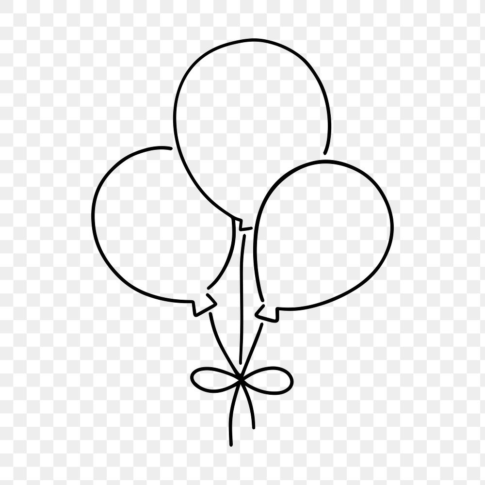 Birthday balloons png, minimal line art illustration, transparent background