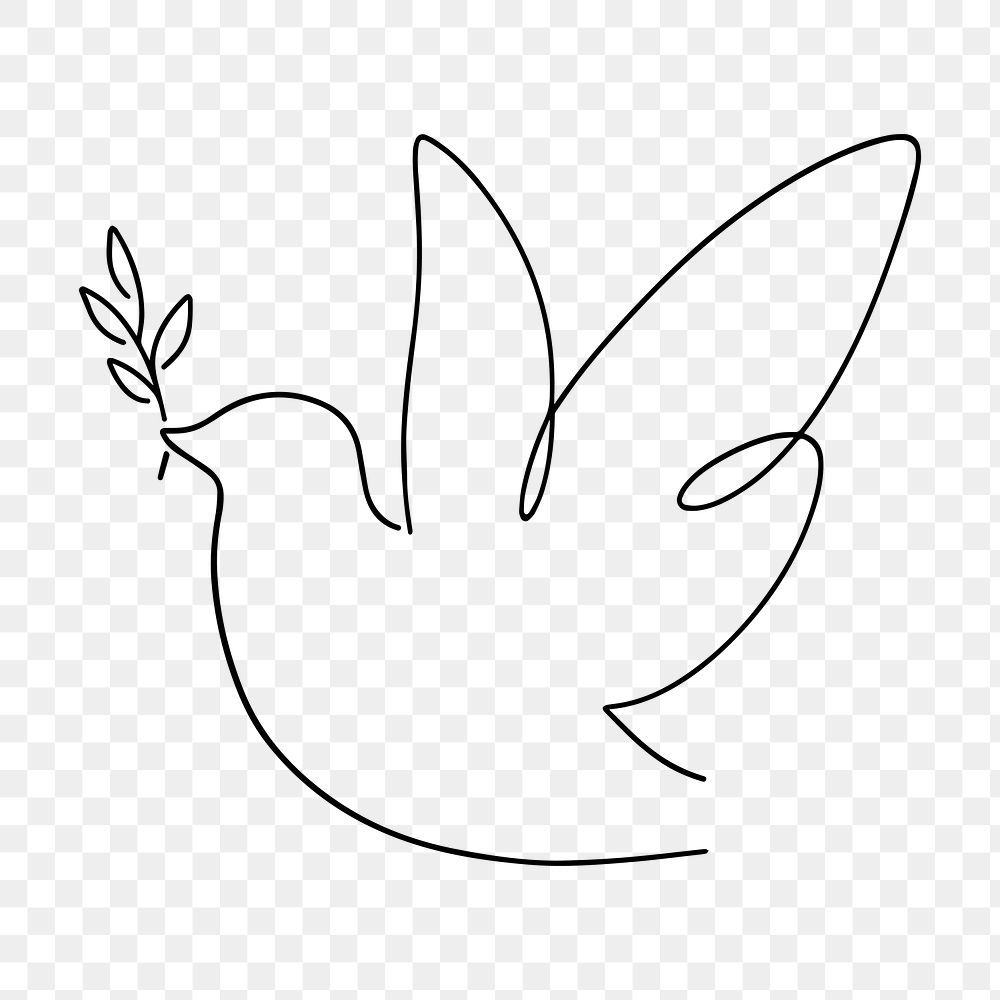 Peace dove bird png, minimal line art illustration, transparent background