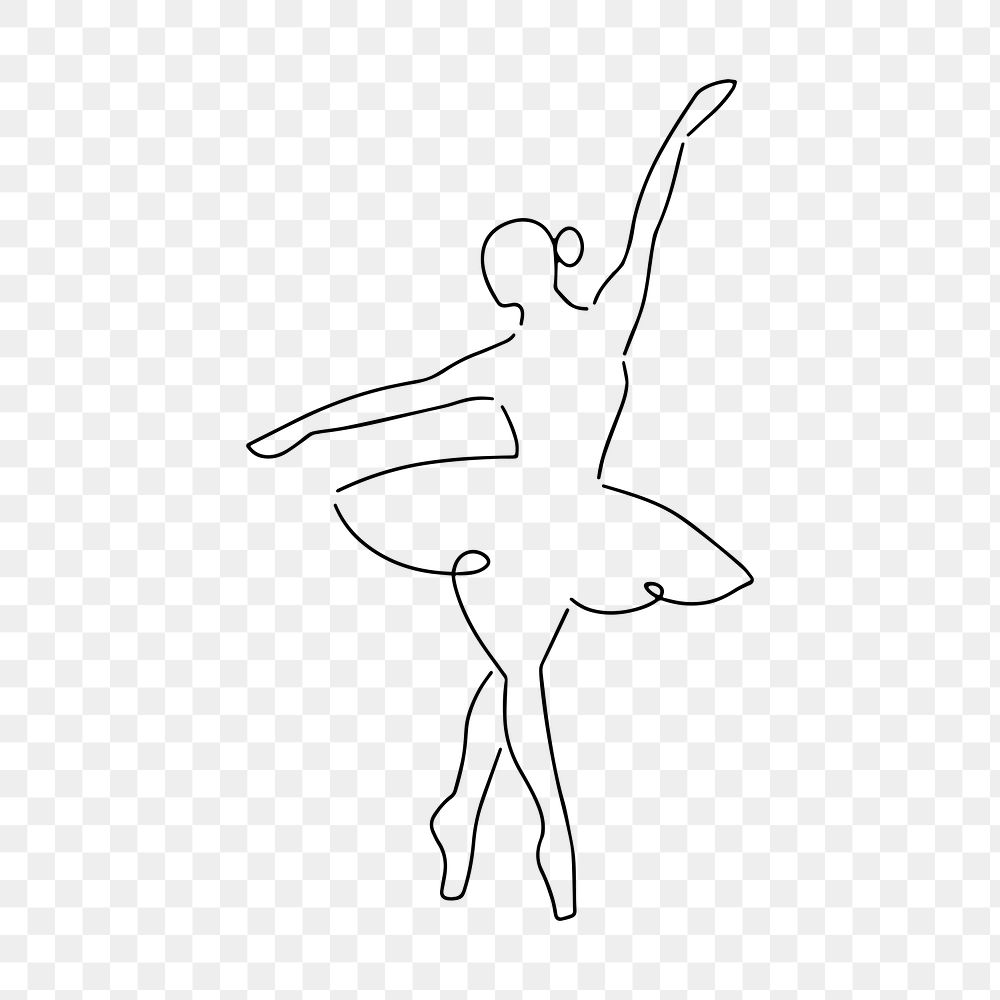 Dancing ballerina png, minimal line art illustration, transparent background