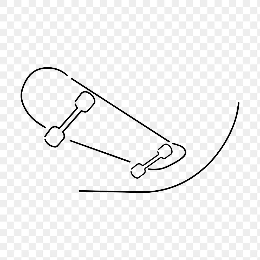 Skateboard hobby png, minimal line art illustration, transparent background