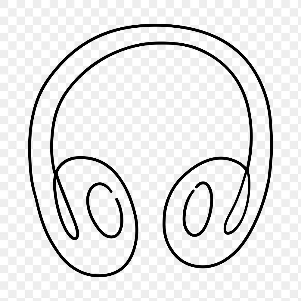 Wireless headphones png, minimal line art illustration, transparent background