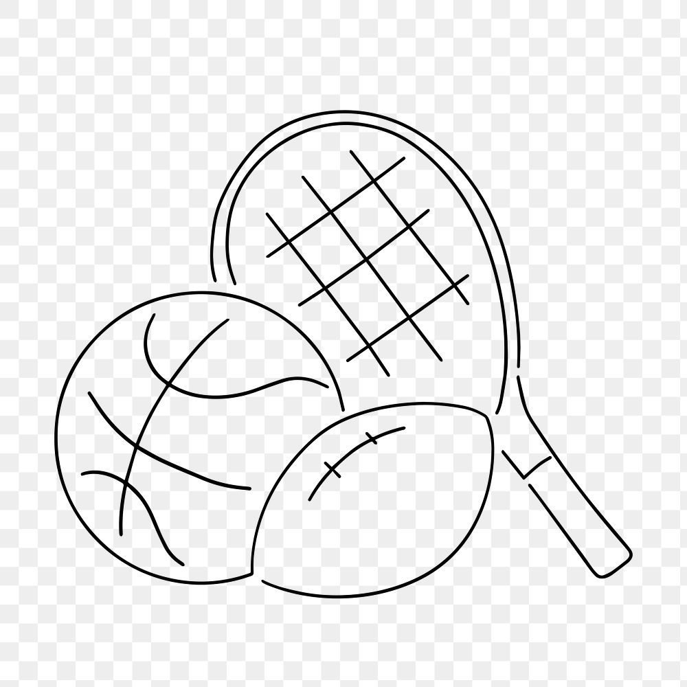 Tennis racket png, sports equipment, minimal line art illustration, transparent background