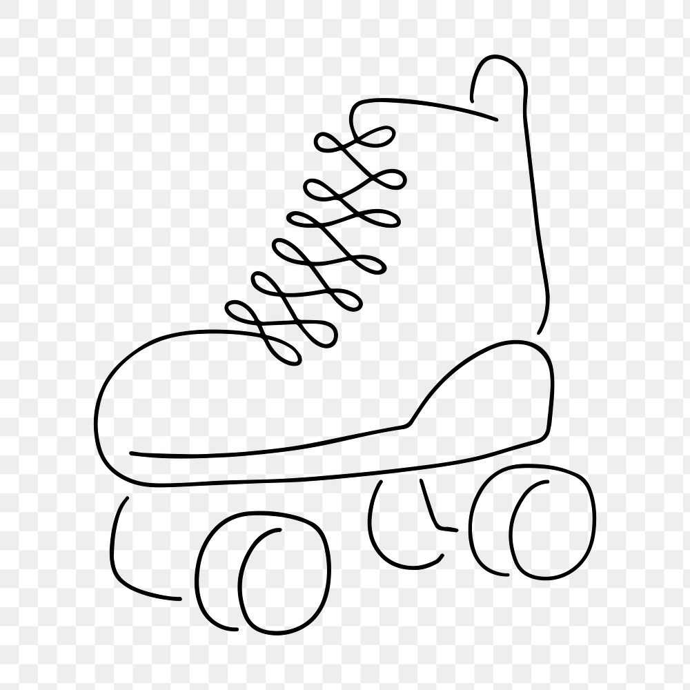 Roller skating shoe png, minimal line art illustration, transparent background