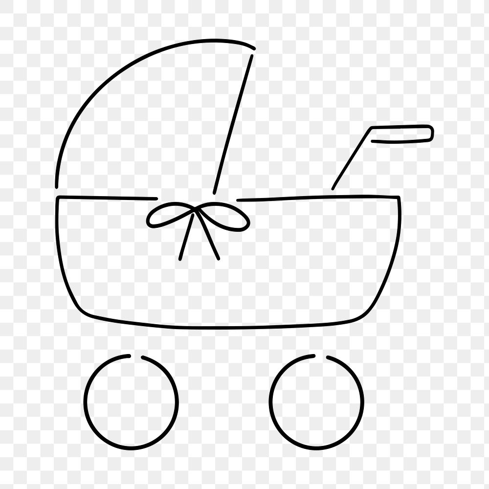 Baby stroller png, minimal line art illustration, transparent background