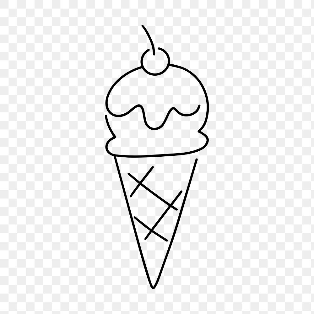 Ice-cream cone png, minimal line art illustration, transparent background