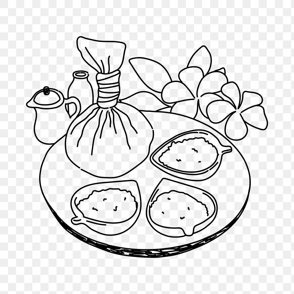PNG Thai herbal massage doodle illustration, transparent background