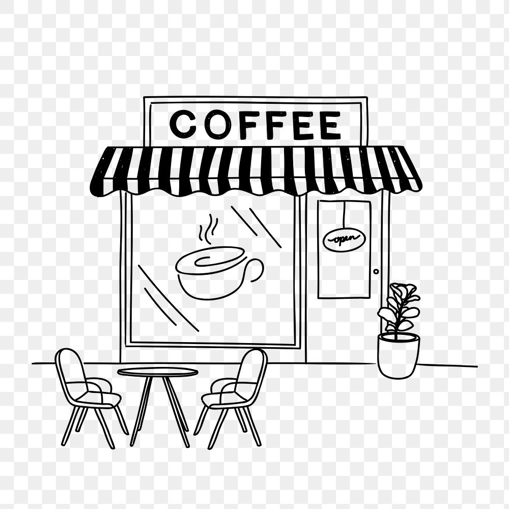 PNG coffee shop doodle illustration, transparent background