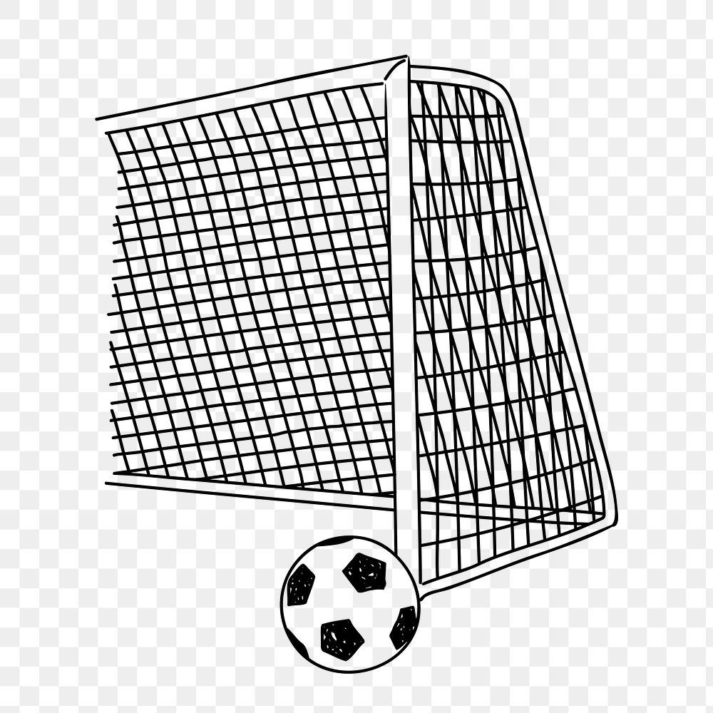PNG soccer ball & goal doodle illustration, transparent background