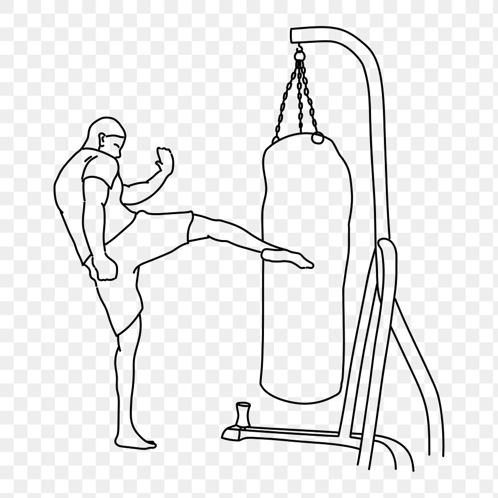PNG kickboxing training doodle illustration, transparent background
