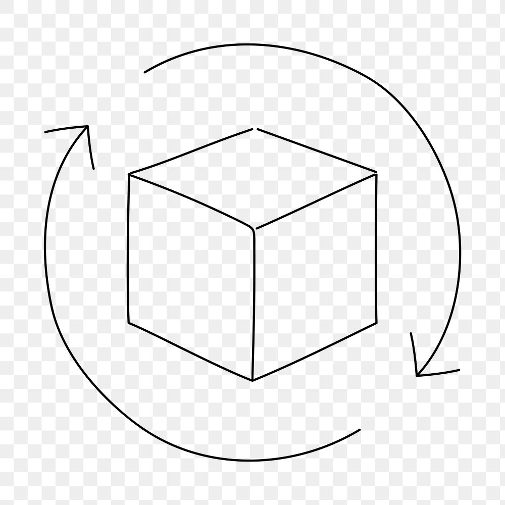 PNG cube rotation icon doodle illustration, transparent background