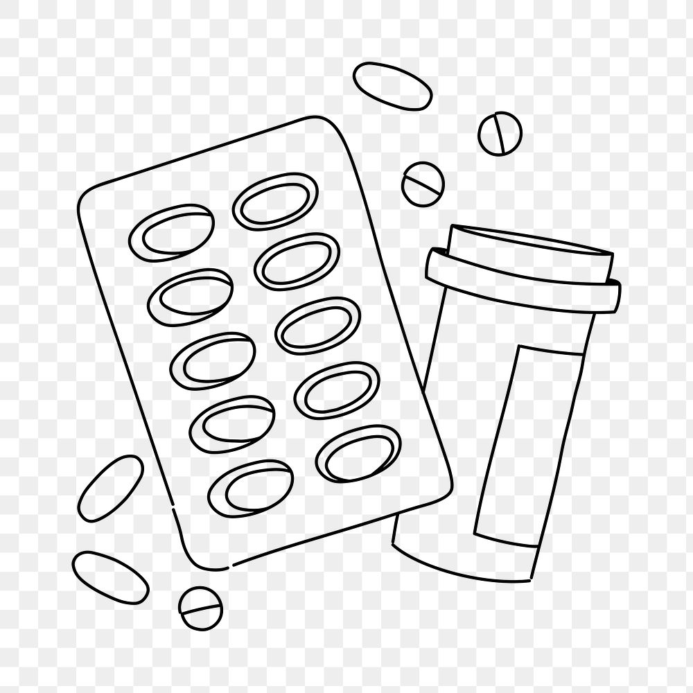 PNG medicine & pills doodle illustration, transparent background