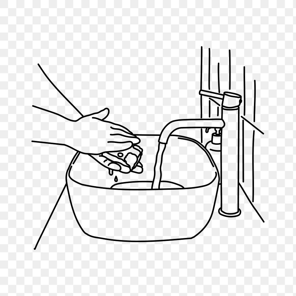 PNG hand washing doodle illustration, transparent background