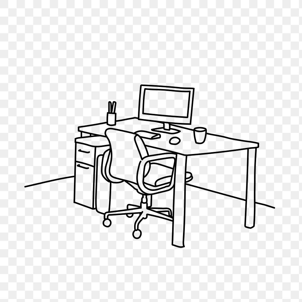 PNG home office doodle illustration, transparent background