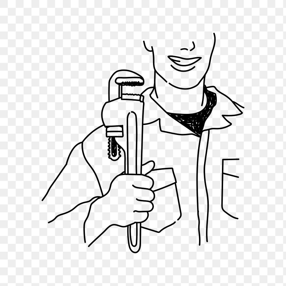 PNG handyman plumber doodle illustration, transparent background