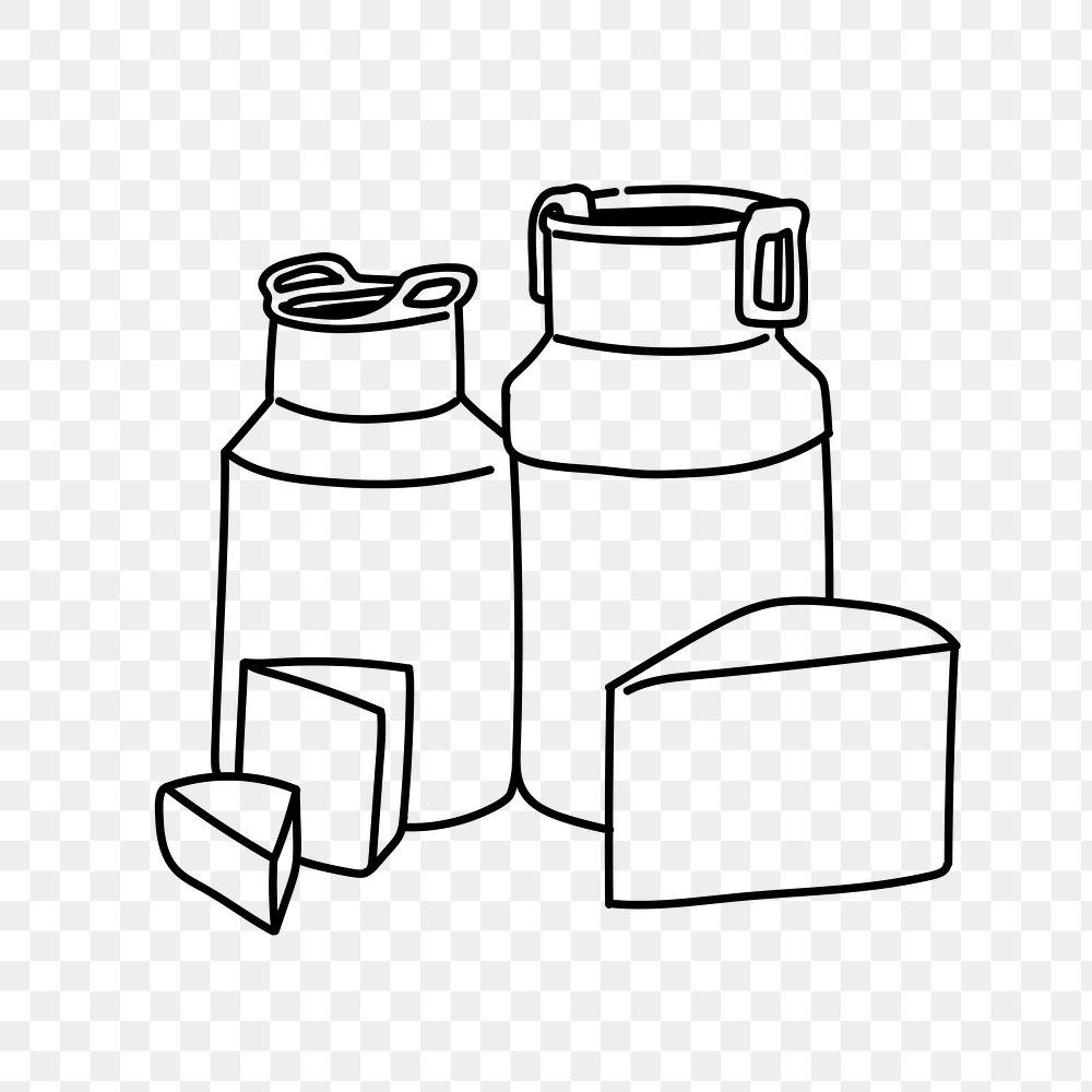 PNG milk churn & cheese doodle illustration, transparent background
