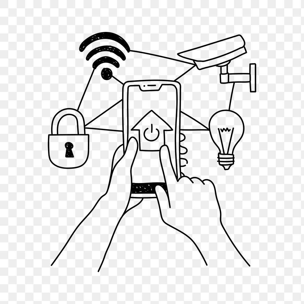 PNG smart home security doodle illustration, transparent background