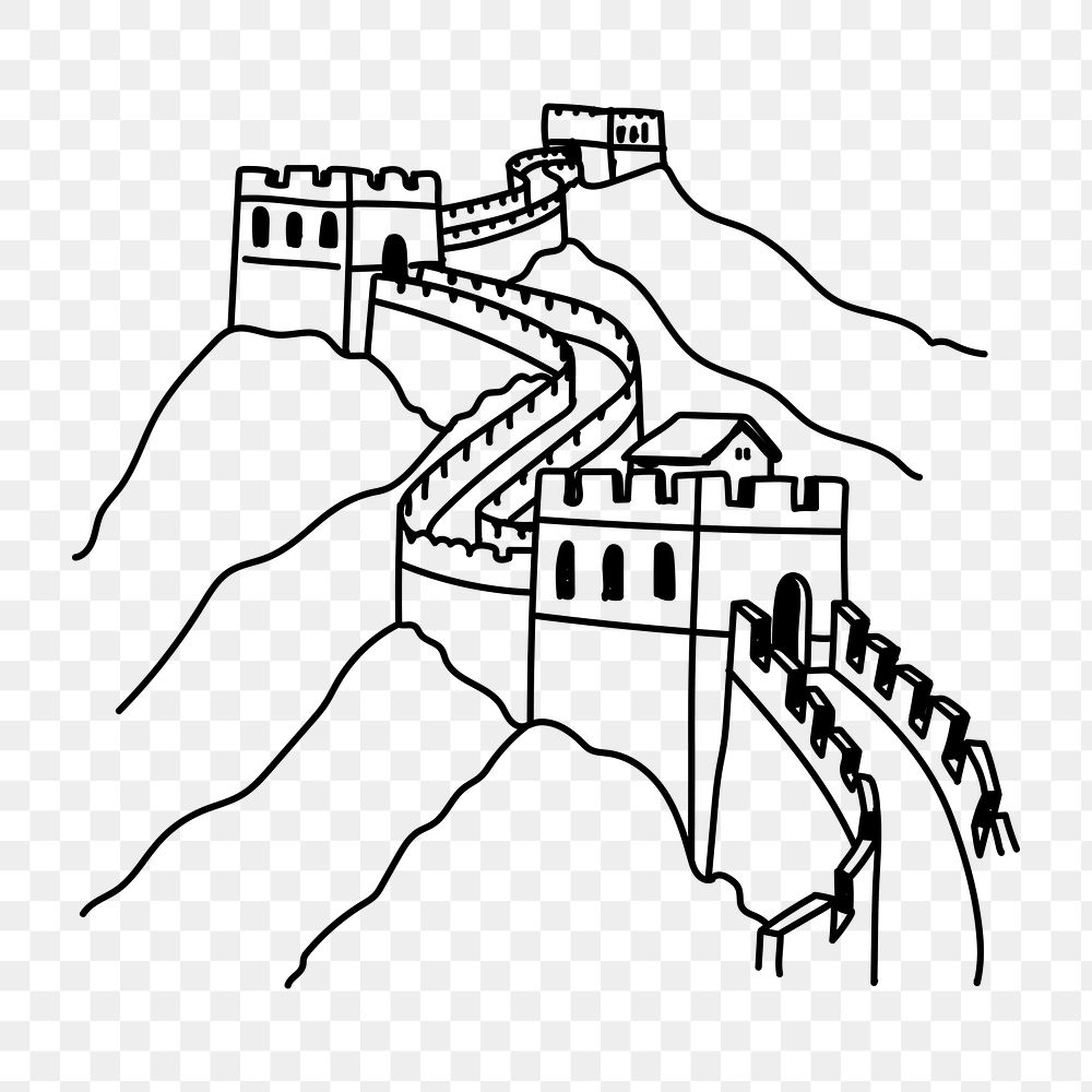 PNG Great Wall of China doodle illustration, transparent background