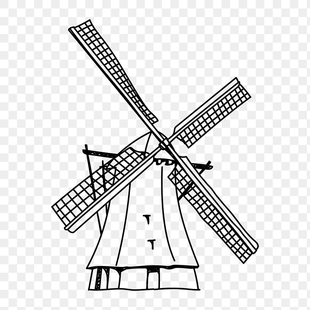 PNG Netherland traditional windmill doodle illustration, transparent background