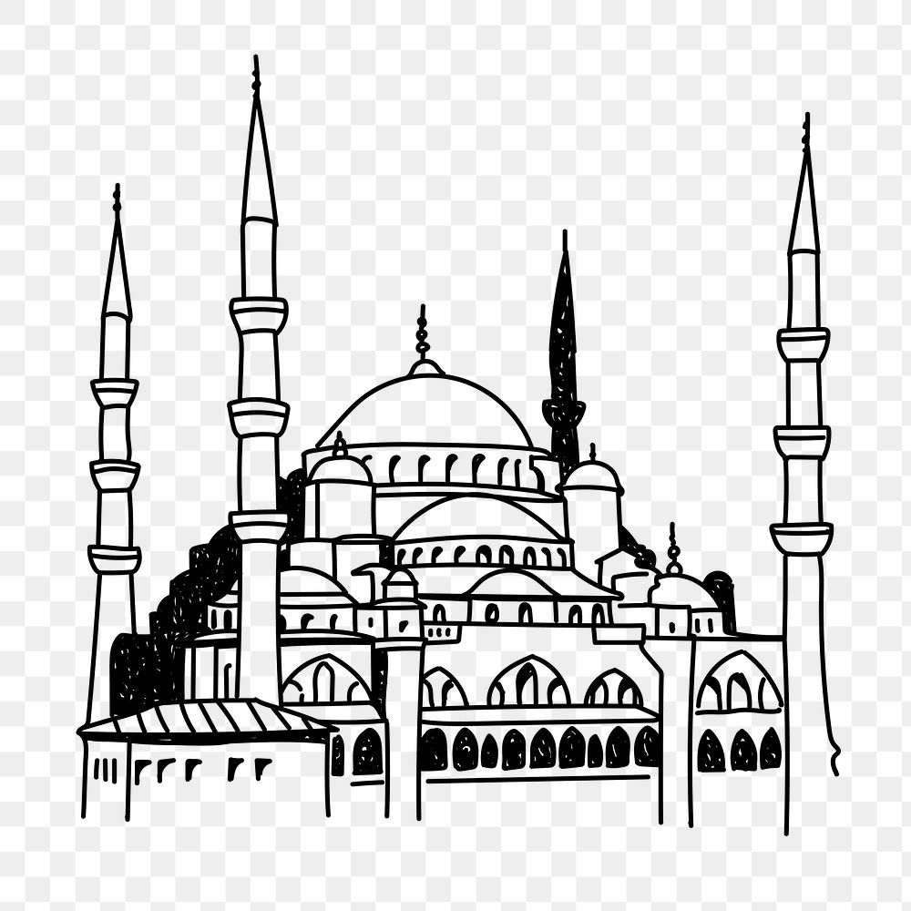 PNG Blue Mosque Turkey doodle illustration, transparent background