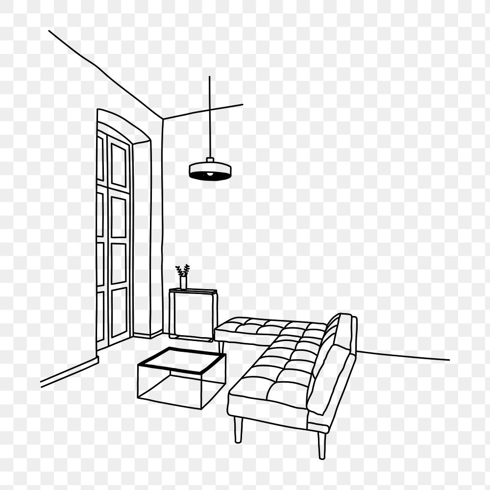 PNG modern living room doodle illustration, transparent background