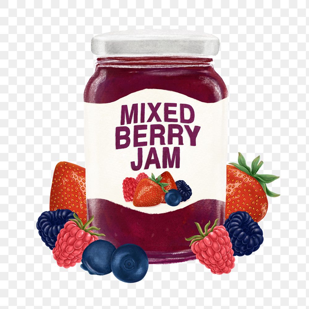 PNG Mixed berry jam jar, bread spread illustration, transparent background