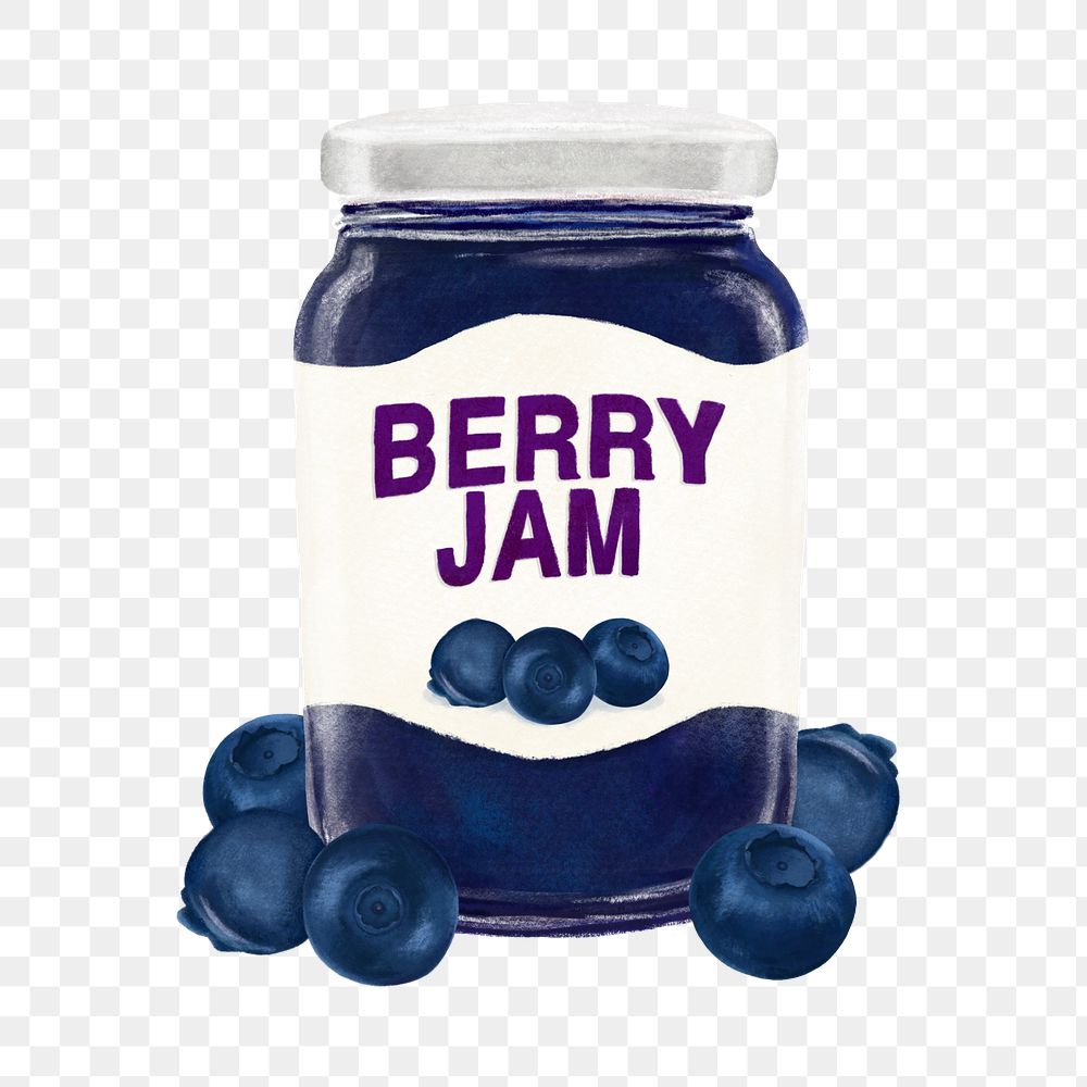 PNG Blueberry jam jar, bread spread illustration, transparent background