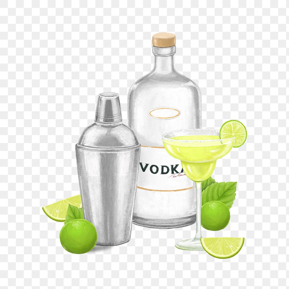 PNG Margarita cocktail set, alcoholic drinks illustration, transparent background