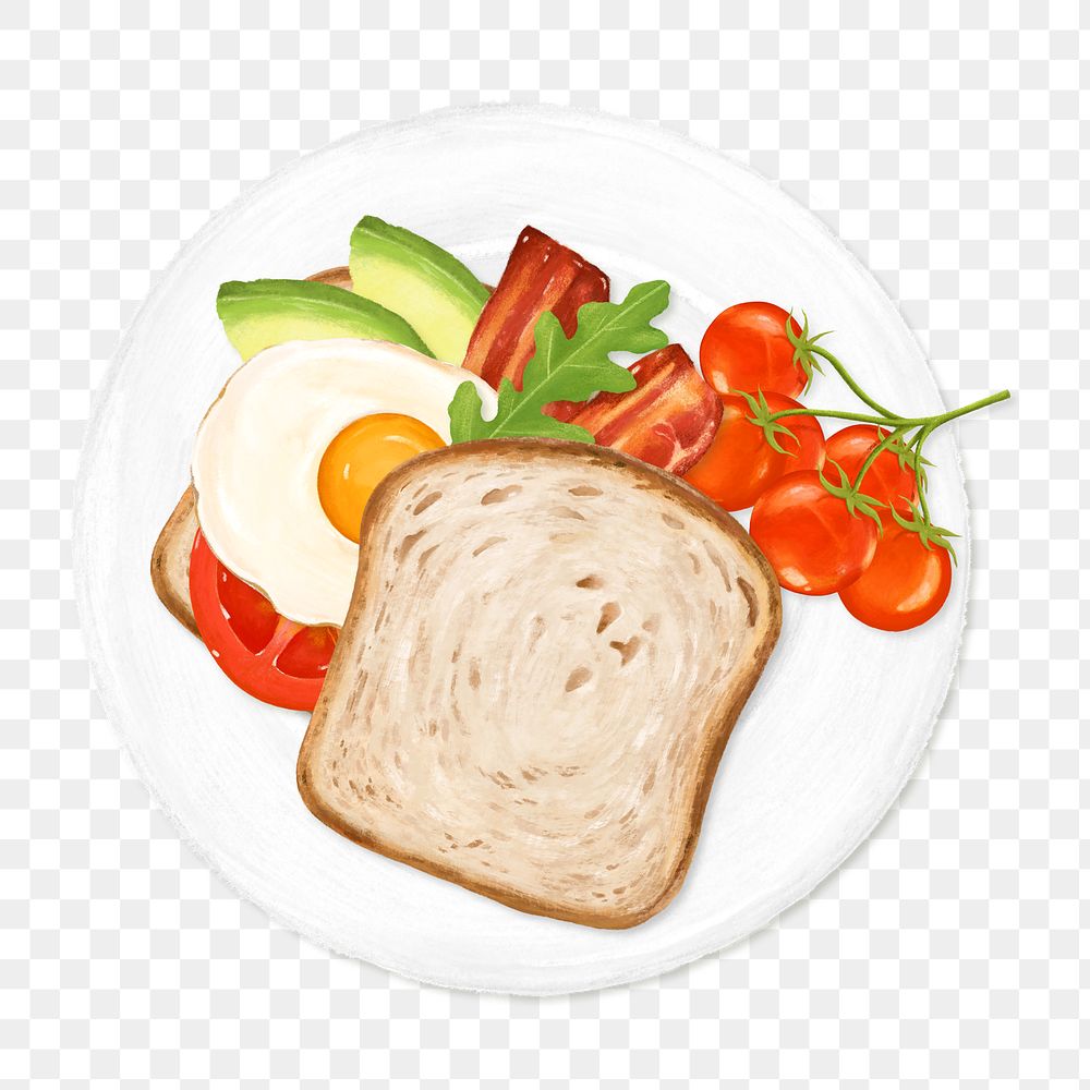 PNG Fried egg & toast, breakfast food illustration, transparent background