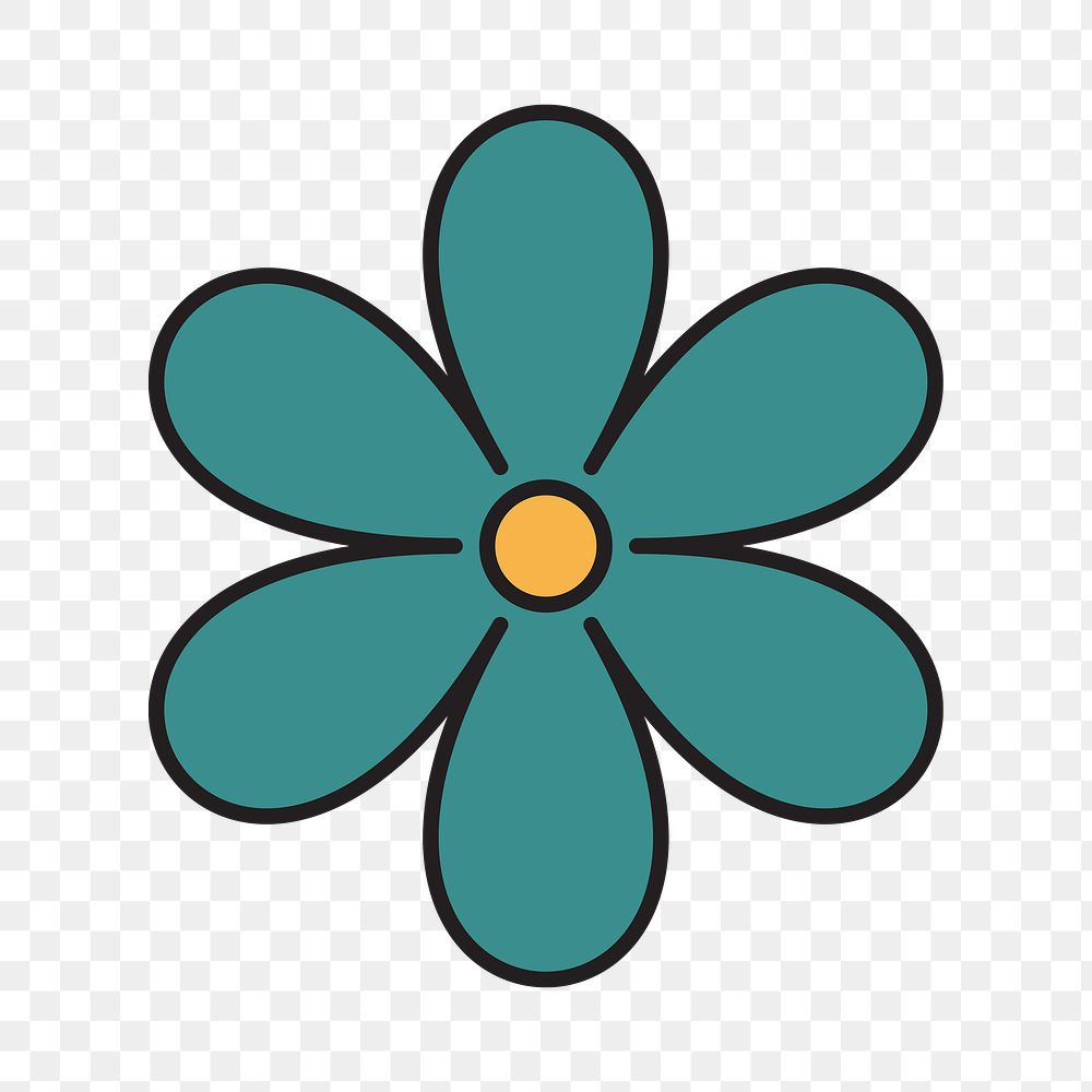 Green flower png, retro illustration, transparent background