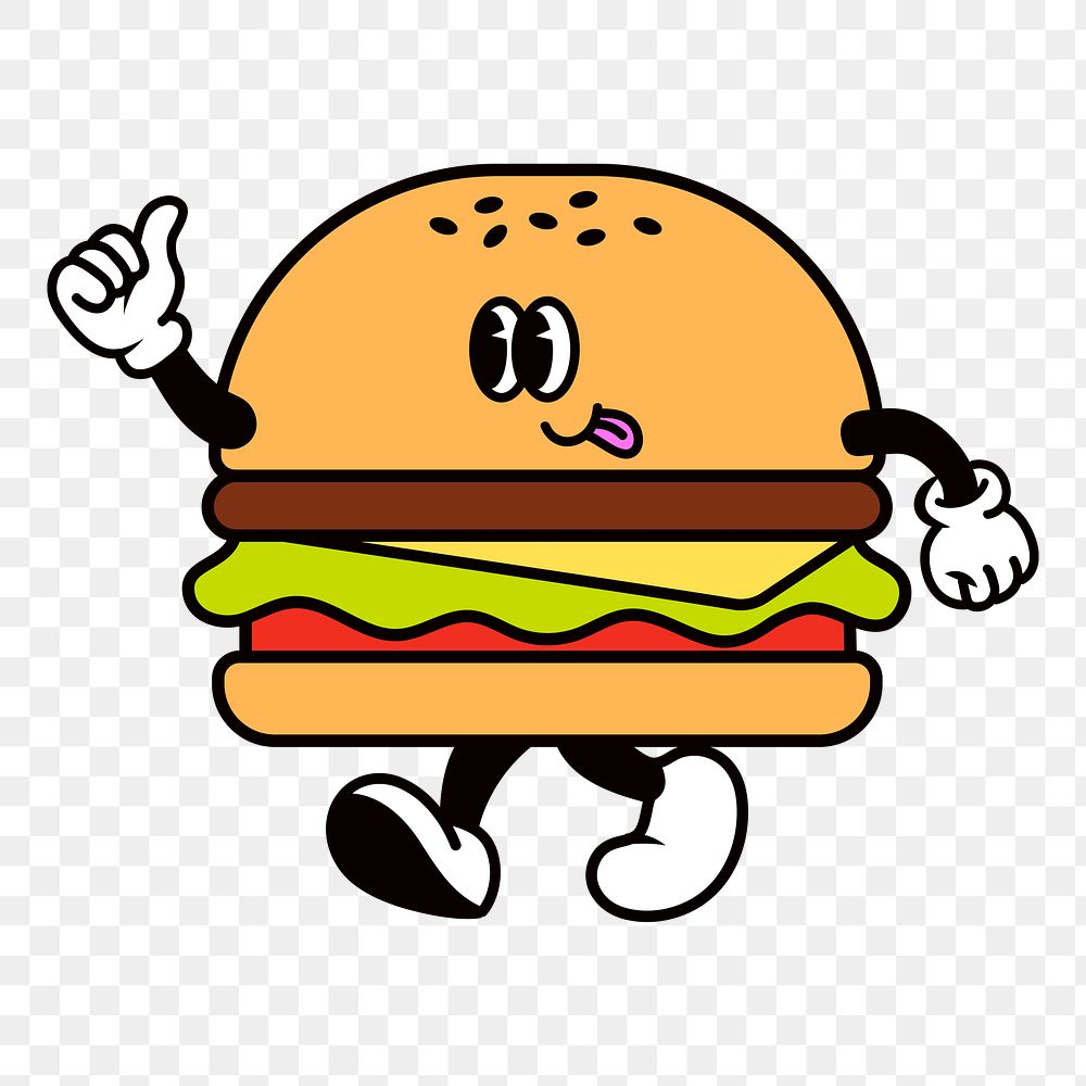 Retro hamburger png, cartoon illustration, transparent background