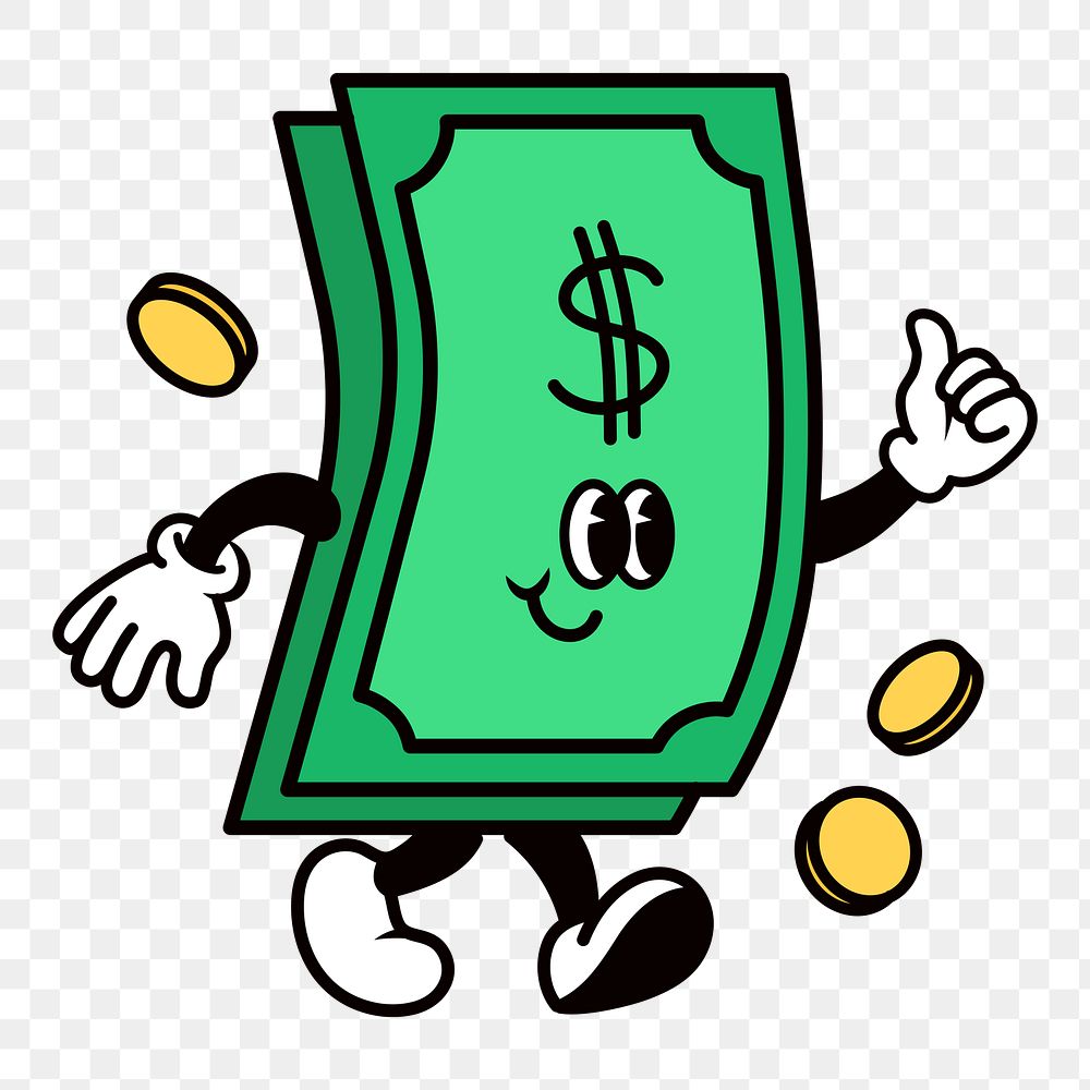 PNG Dollar bill, money cartoon character illustration, transparent background