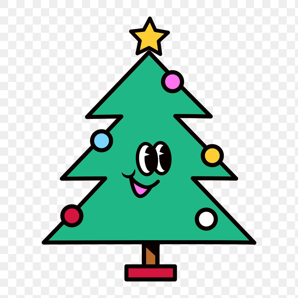 Christmas tree cartoon png, line art illustration, transparent background