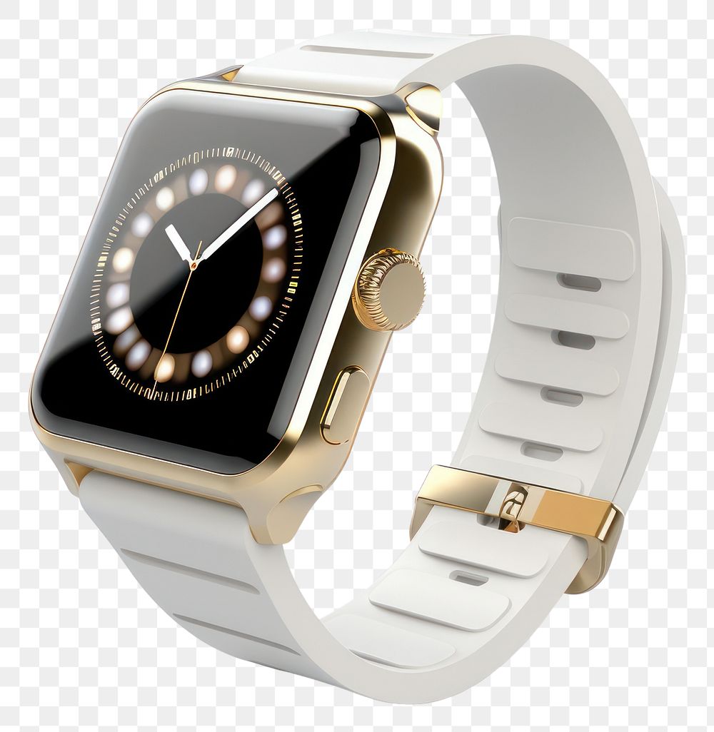 PNG Smartwatch stainless gold line wristwatch white white background. AI generated Image by rawpixel.