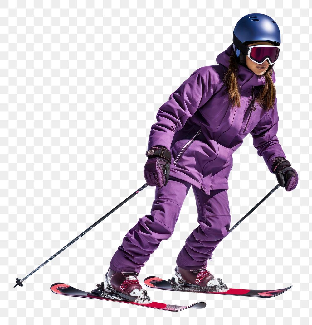 PNG A woman skiing recreation footwear helmet. AI generated Image by rawpixel.