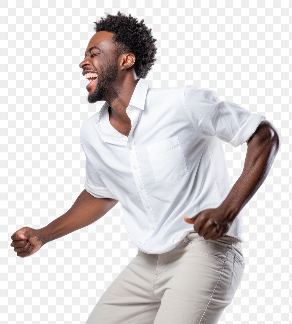 PNG Happy relaxed black man dancing laughing portrait adult. AI generated Image by rawpixel.