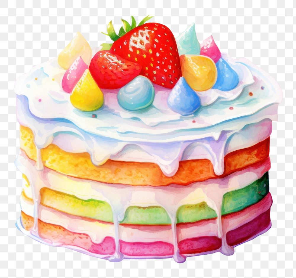 PNG Rainbow Cake cake strawberry dessert. AI generated Image by rawpixel.