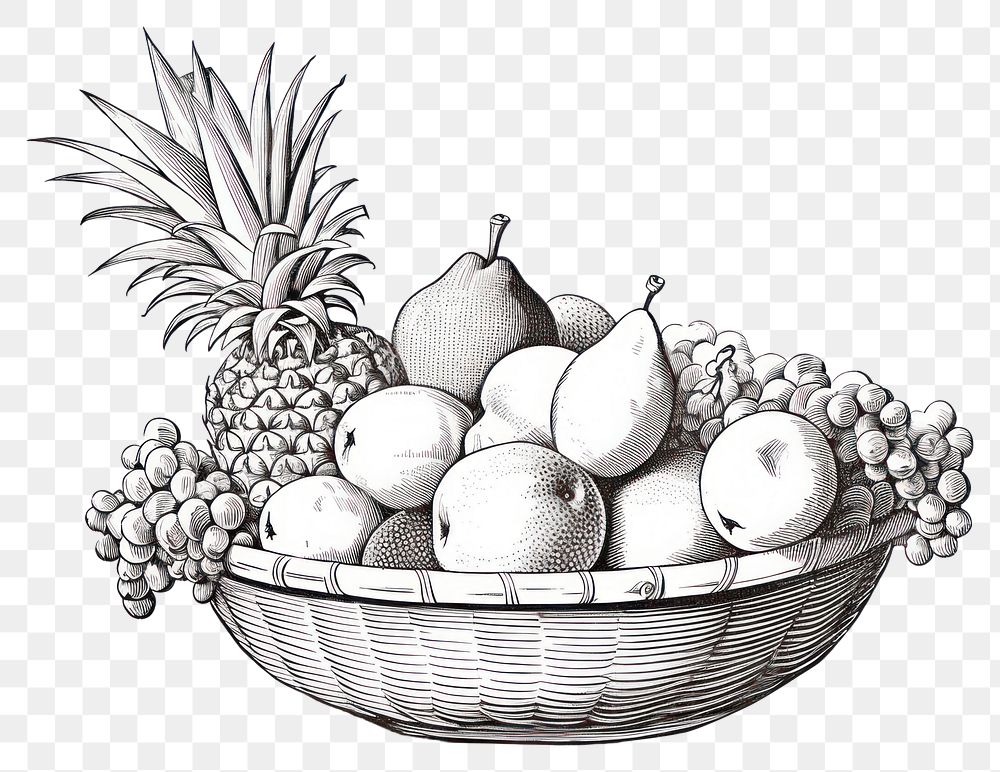 PNG Fruit basket pineapple drawing sketch. AI generated Image by rawpixel.