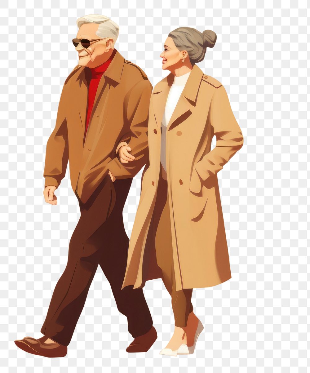 PNG Senior couple overcoat footwear glasses. 