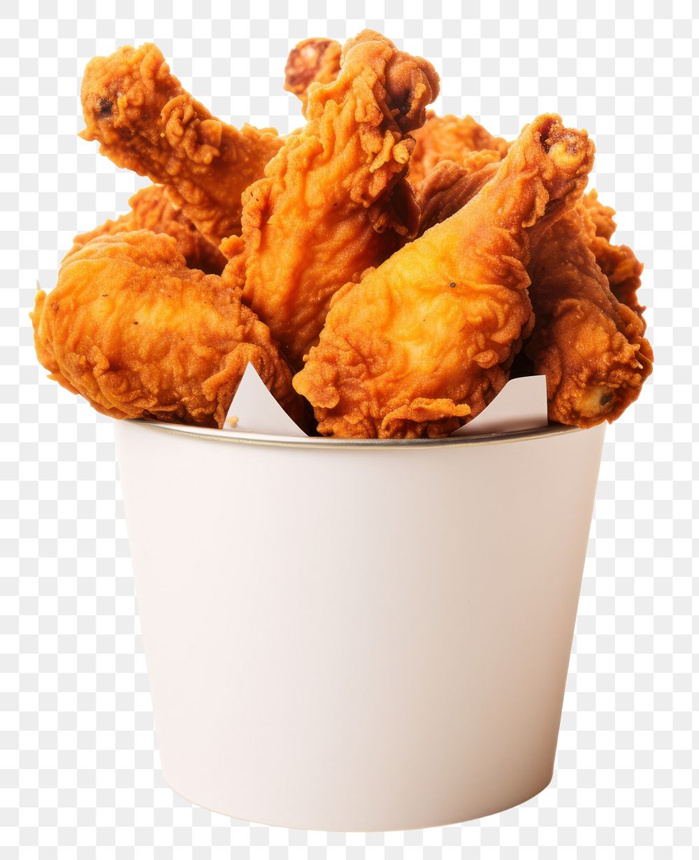 PNG Fried chicken bucket fried food white background. AI generated Image by rawpixel.
