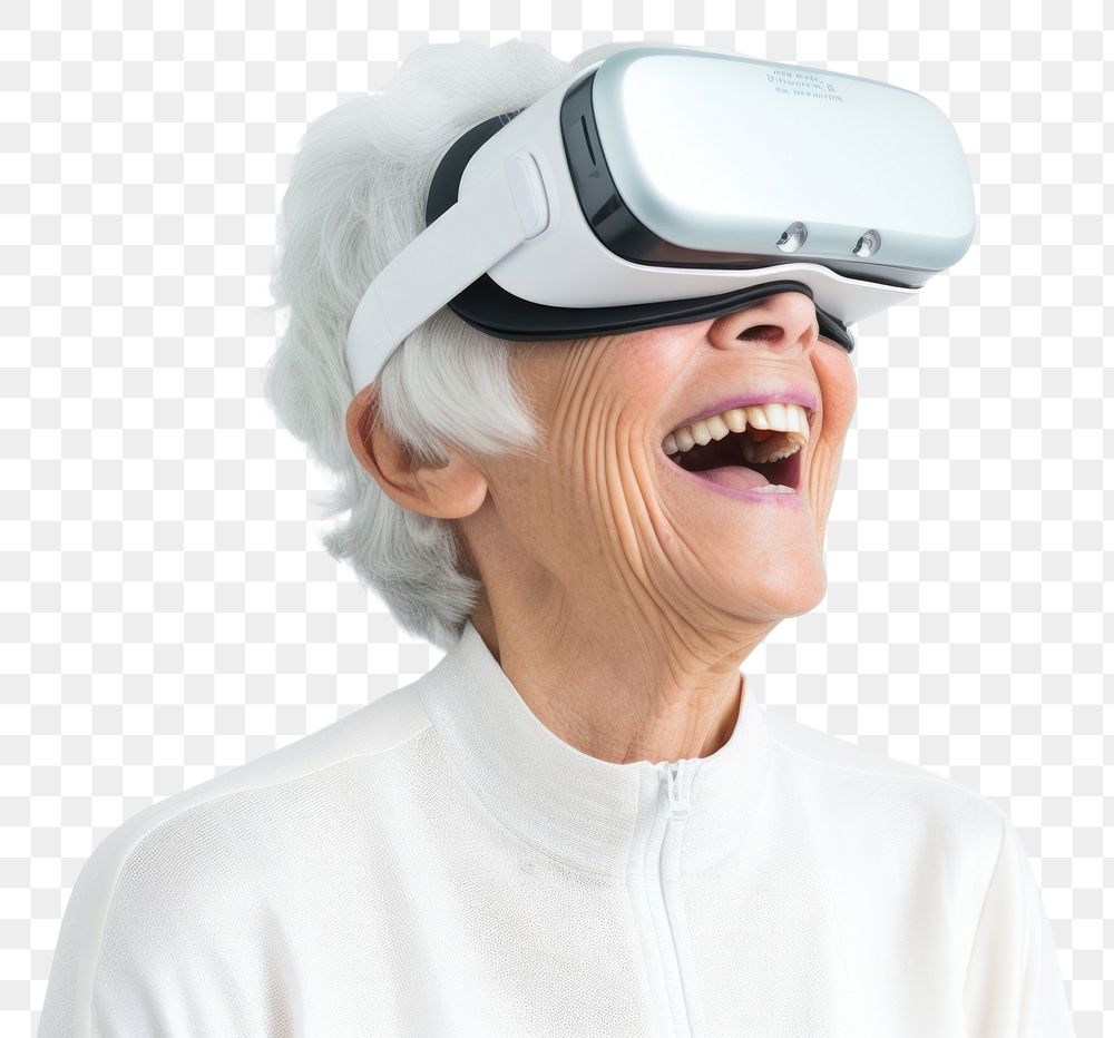 PNG Elder Asian woman using virtual reality headset technology accessories happiness. AI generated Image by rawpixel.