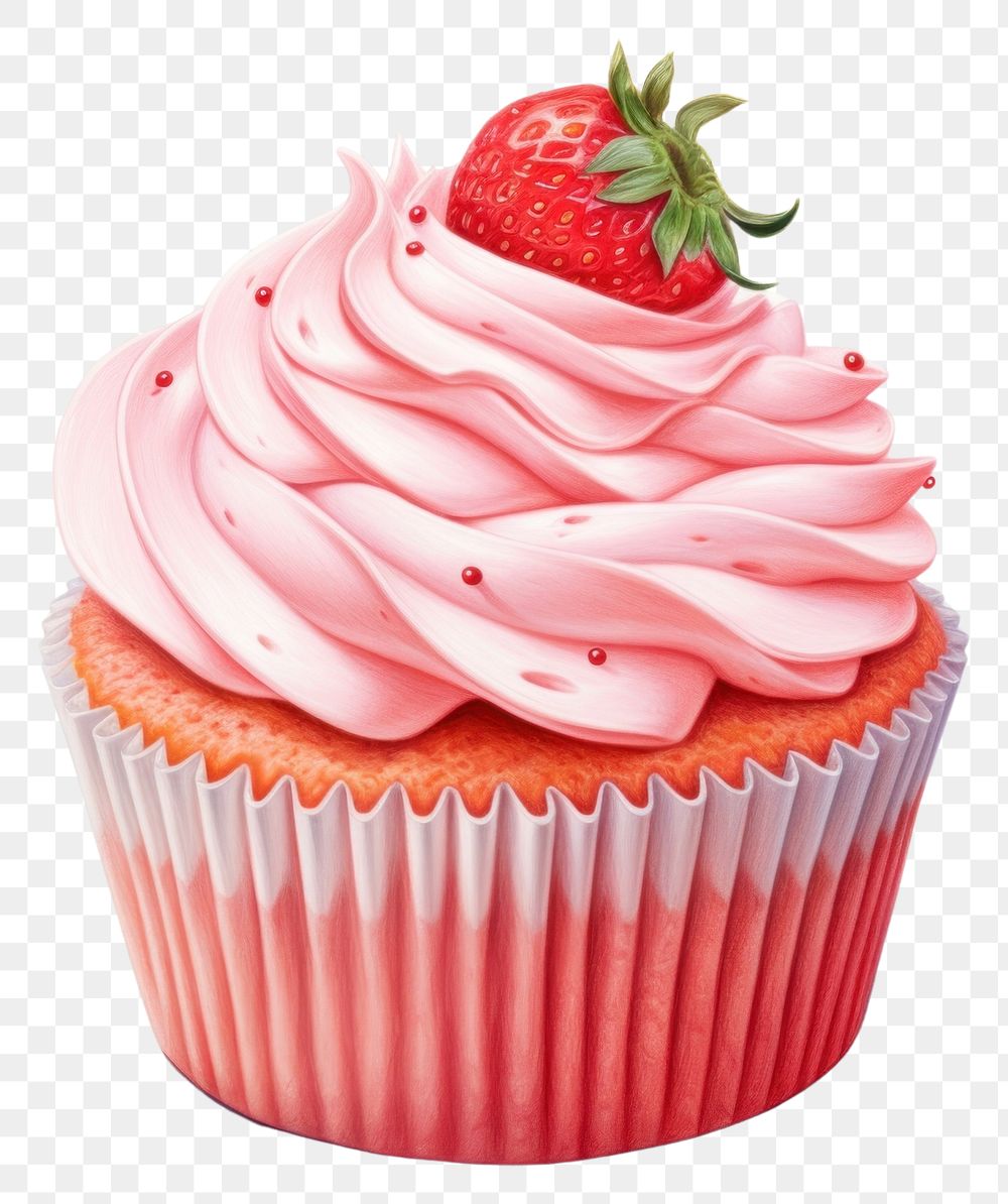 PNG Strawberry cupcake dessert cream fruit. AI generated Image by rawpixel.