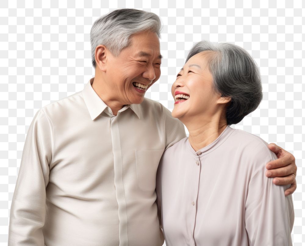 PNG Romantic asian senior couple laughing adult  