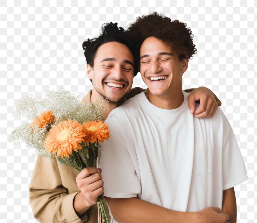 PNG Romantic young happy couple two gay laughing smiling smile. AI generated Image by rawpixel.