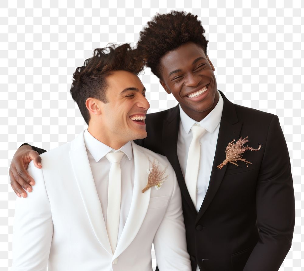 PNG Romantic young happy couple two gay wedding smiling tuxedo. AI generated Image by rawpixel.