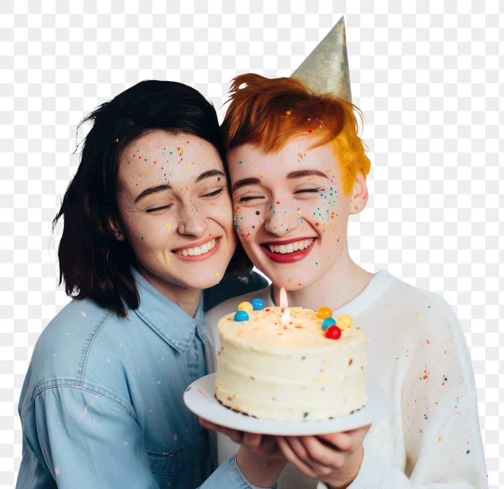 PNG 2 lesbians cake cheerful birthday. AI generated Image by rawpixel.