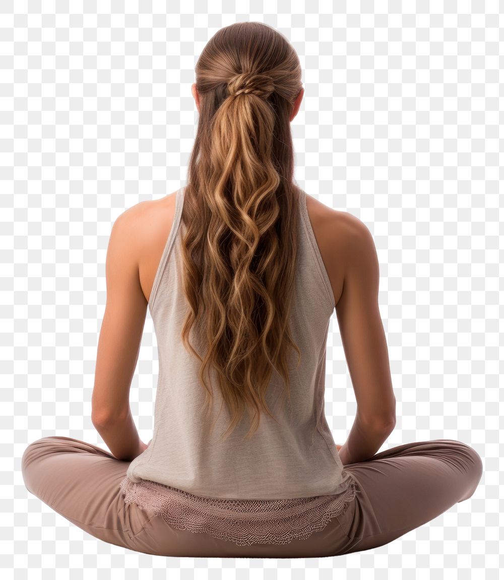 PNG Woman meditating fitness back sitting adult. 