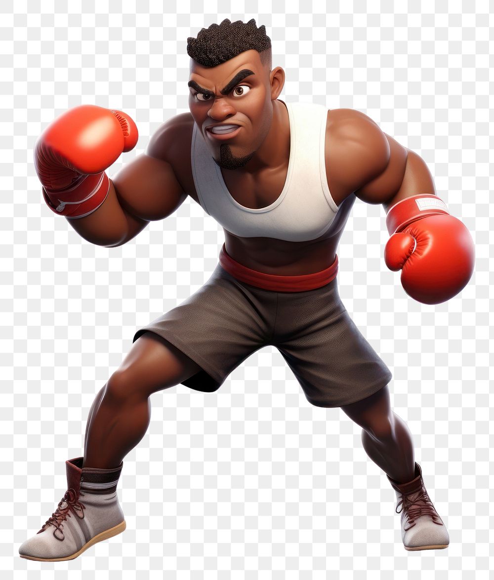 PNG  Black man play boxing punching cartoon sports. AI generated Image by rawpixel.