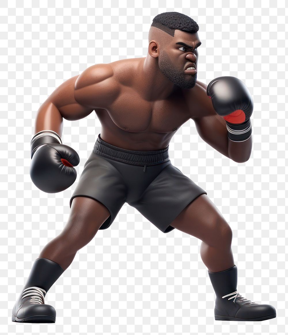 PNG  Black man play boxing adult white background determination. AI generated Image by rawpixel.