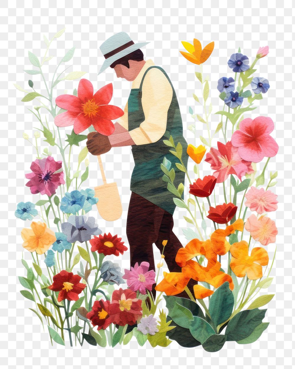 PNG Flower gardening painting outdoors. AI generated Image by rawpixel.