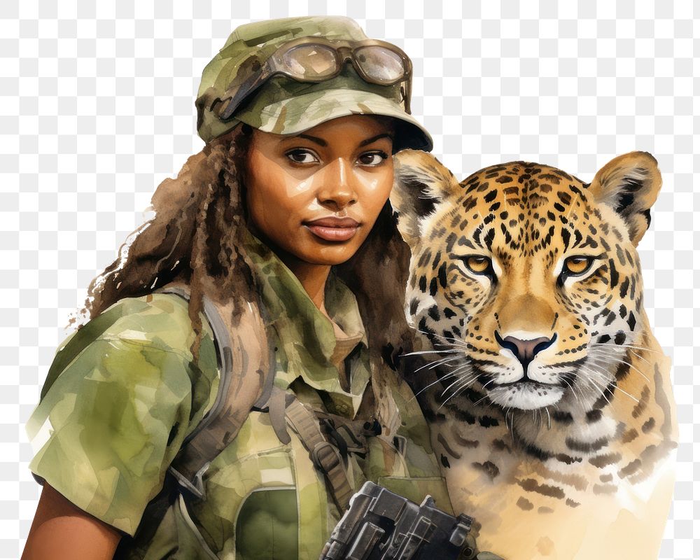 PNG Zoologist military soldier leopard. AI generated Image by rawpixel.